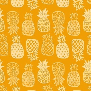 Pineapples Block Print Marigold Orange by Angel Gerardo