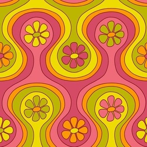 Groovy 60s Flower Pattern - Watermelon