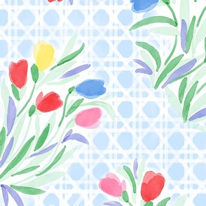 80s tulips and wicker blue medium scale