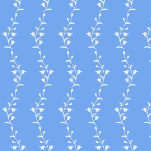 White Floral Silhouette Stripe on Cornflower Blue