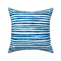 Watercolor Horizontal Stripes in Indigo Blue on White