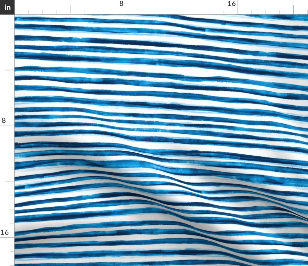 Watercolor Horizontal Stripes in Indigo Blue on White