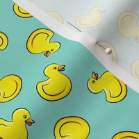 (1" scale) rubber duck toss - bath time toy - yellow ducks - aqua C22