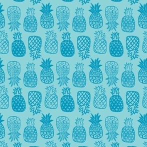 Pineapples Block Print Caribbean Blue by Angel Gerardo - Small Scale
