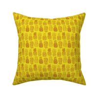 Pineapples Block Print Lemon Yellow and Golden Brown by Angel Gerardo - Small Scale