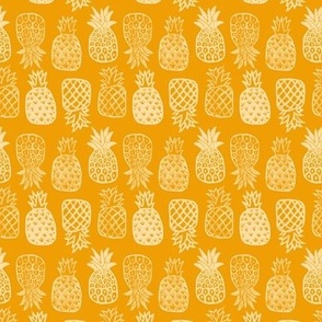 Pineapples Block Print Marigold Orange by Angel Gerardo - Small Scale
