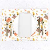 small makeup and purse design on white background