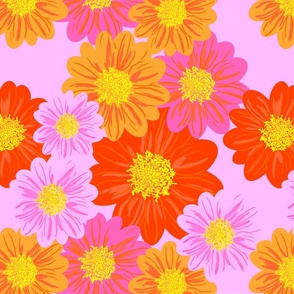 Bright Flowers On Pastel Pink Modern Repeat Pattern