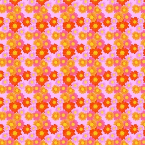 Retro Bright Flowers On Pastel Pink Repeat Pattern