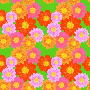 Modern Cheerful Flowers On Kelly Green Repeat Pattern