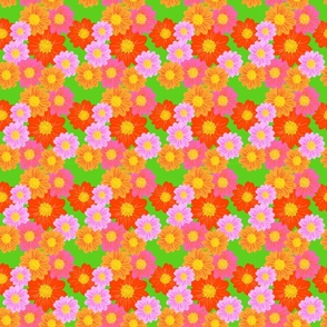 Bright Modern Flowers On Kelly Green Repeat Pattern