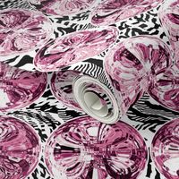 Maximalist Pink Disco Ball on Glitched Zebra Stripes