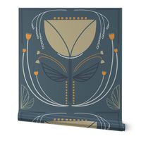 Modern Deco Tulip Dusty Blue - Large Scale