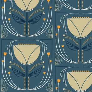 Modern Deco Tulip Dusty Blue - Large Scale