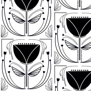 Modern Deco Tulip Black and White - Large Scale