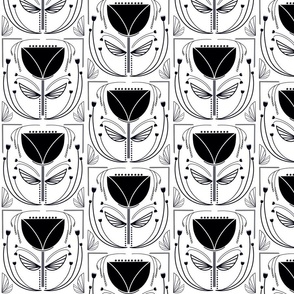 Modern Deco Tulip Black and White - Medium Scale