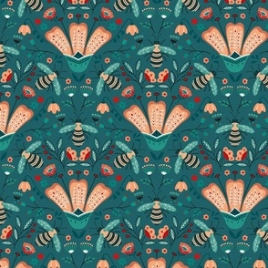 Teal Red Fabric, Wallpaper and Home Decor | Spoonflower