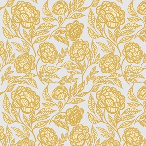 Granny´s Peonies gold on gray Large scale