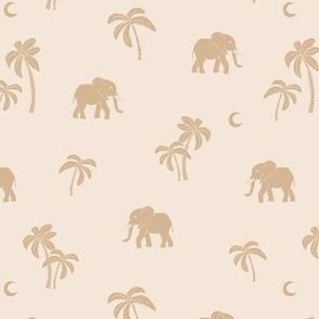 Boho vintage elephants - Palm trees and island vibes sweet baby elephant under the moon summer design ochre camel on cream butter yellow sand