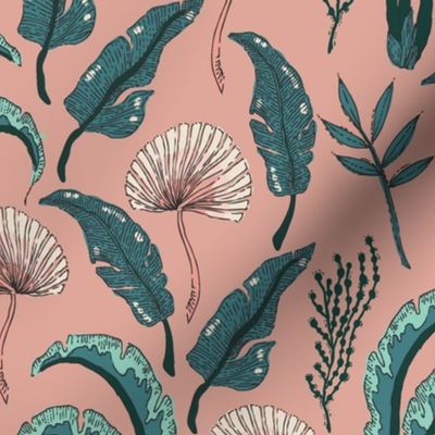 Tropical foliage blender on blush pink Large scale