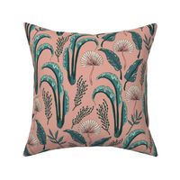 Tropical foliage blender on blush pink Large scale