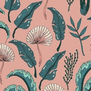 Tropical foliage blender on blush pink Large scale