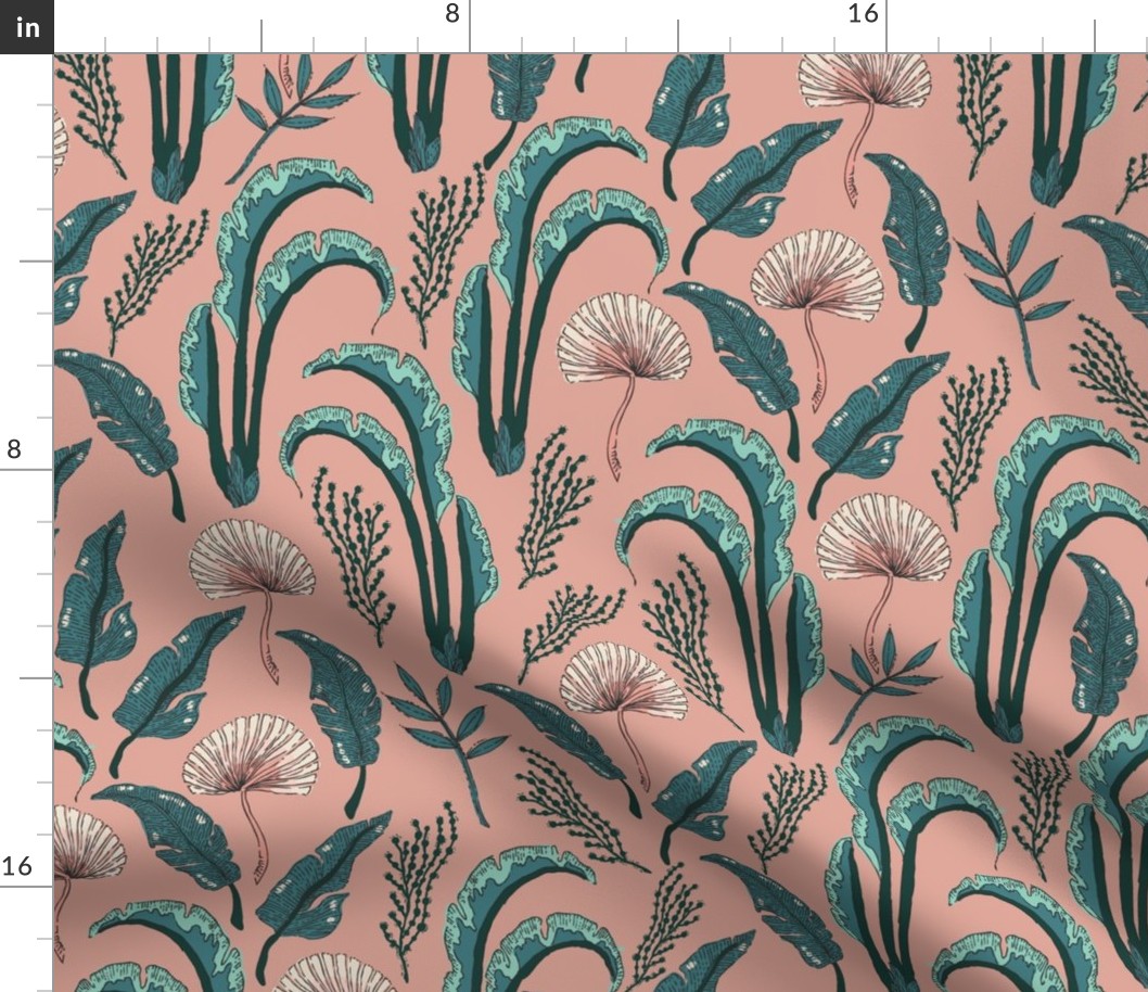 Tropical foliage blender on blush pink Large scale