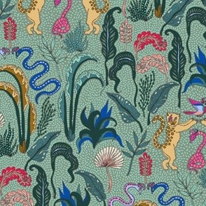 Funtastic jungle dance on sage green Medium scale