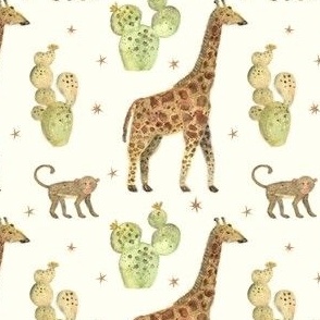 Giraffes walk with monkeys