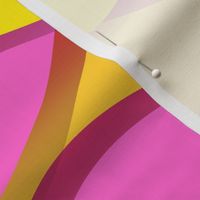 Bold pink and yellow soft shapes with black and white stripes