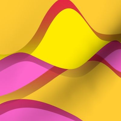 Bold pink and yellow soft shapes with black and white stripes
