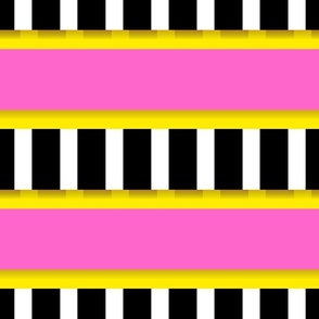 Bold pink and yellow  with black and white stripes horizontal Large scale