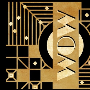 WOW funny art deco in black and gold Tea towel or Wall hanging