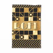 ROFL funny art deco in black and gold Tea towel or Wall hanging