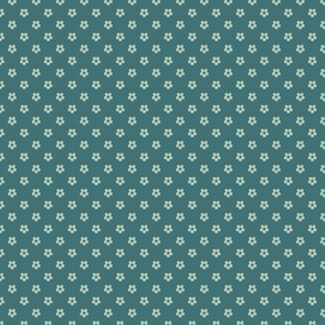 Small seventies flowers in light sage on aqua green - xxs