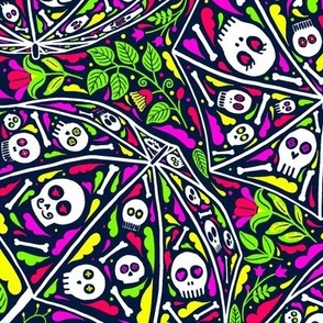 skull umbrellas red yellow green pink - dia de los muertos - halloween