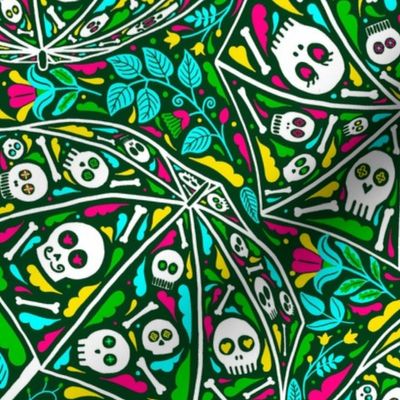 skull umbrellas - green yellow turquoise pink - dia de los muertos - halloween