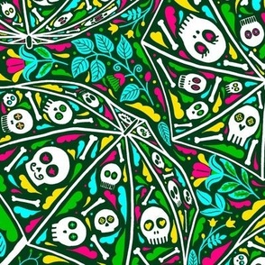 skull umbrellas - green yellow turquoise pink - dia de los muertos - halloween