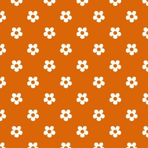 Small seventies flowers in creamy white on orange - small