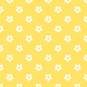 Small seventies flowers in creamy white on yellow - small
