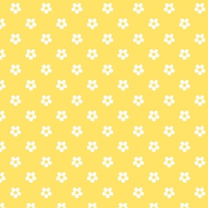 Small seventies flowers in creamy white on yellow - xs