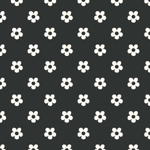 Small seventies flowers in creamy white on washed out black - small