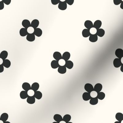Small seventies flowers in washed out black on creamy white - small