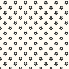 Small seventies flowers in washed out black on creamy white - xs