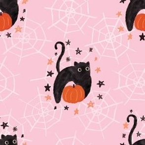 Cute Halloween Black Cat 6x6 Bubblegum Pink Whimsical Halloween
