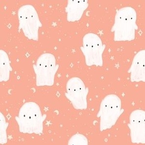 Happy Halloween Ghouls 6x6 Cute Spooky Scary Halloween Ghosts Pink And White