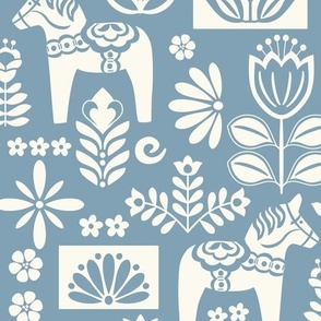 Swedish Folk Collage Slate Blue