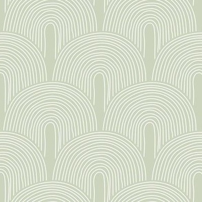 The minimalist rainbow - abstract modern boho Scandinavian vintage style curves thin lines white on sage green