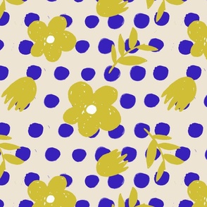 Dots and Flowers Yellow Blue