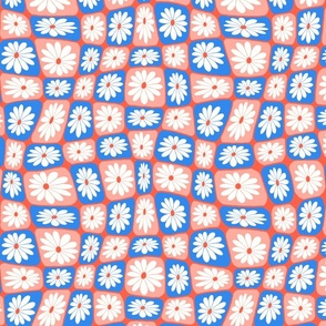 Trippy Checkered Daisies | Coral and Blue